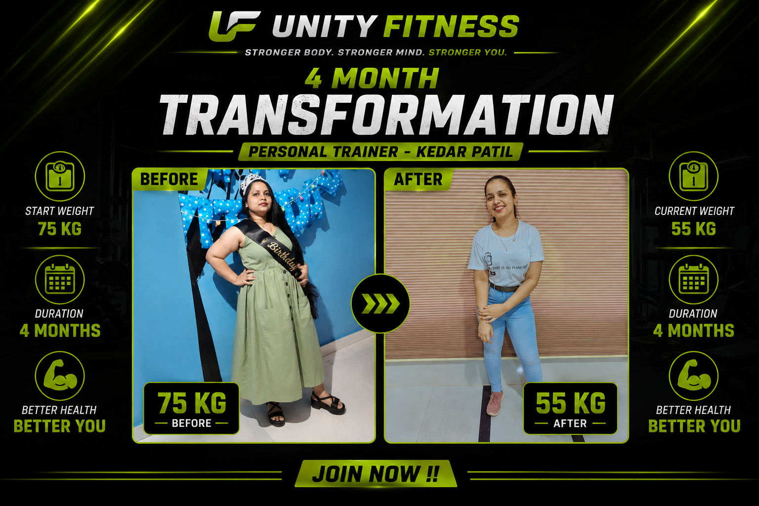 Member Body Transformation Result at The Unity Fitness
